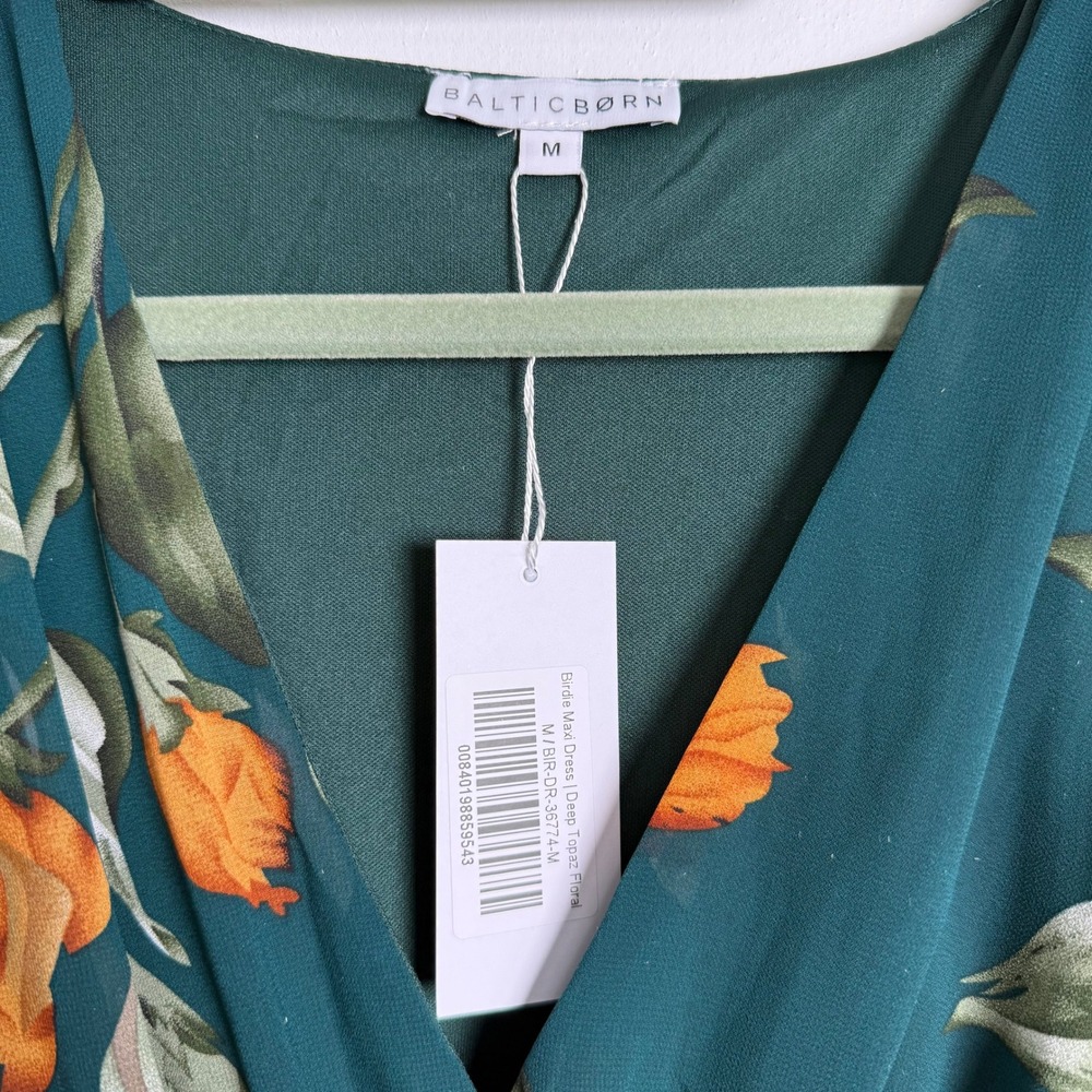 Baltic Born Birdie Maxi Dress Deep Topaz Floral M Teal Orange V-Neck NWT - Picture 8 of 10